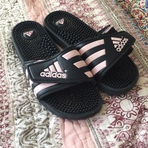Pink and Black Addias Slides